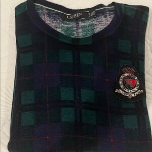 RALPH LAUREN Plaid Sweater-Green and Blue  Crew Neck Long Sleeve Ladies XL